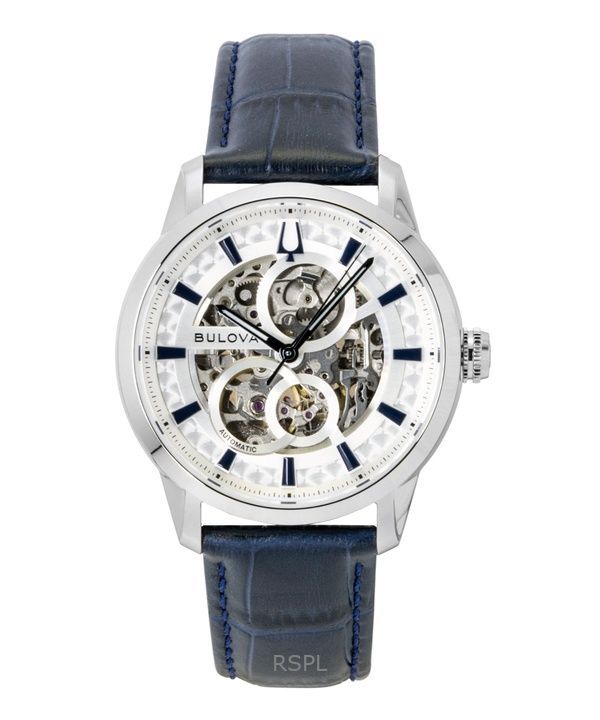 Bulova Sutton Leather Strap Silver Skeleton Automatic 96A330 Men's Watch