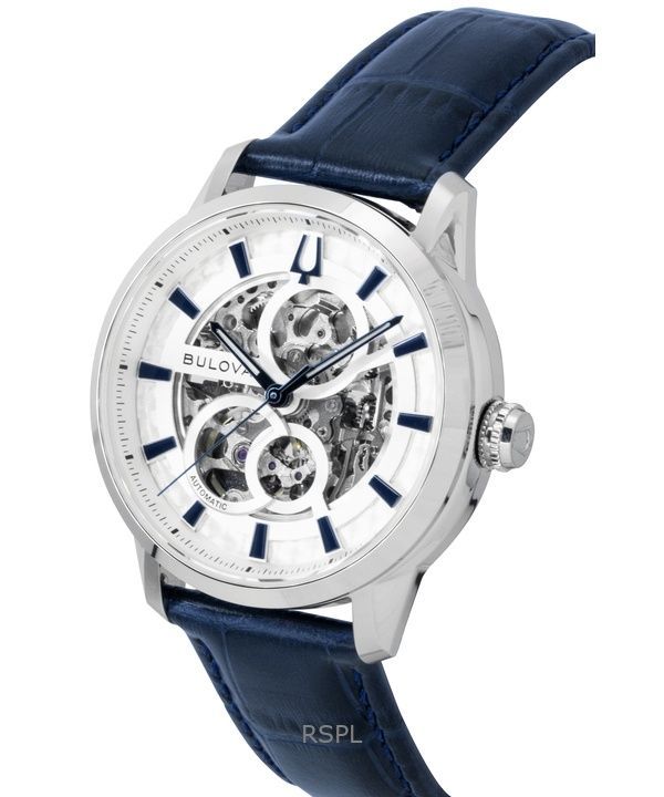 Bulova Sutton Leather Strap Silver Skeleton Automatic 96A330 Men's Watch