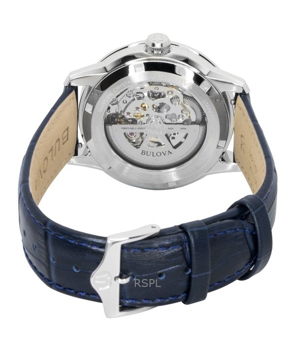 Bulova Sutton Leather Strap Silver Skeleton Automatic 96A330 Men's Watch