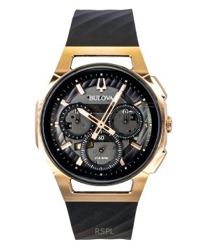 Bulova Curv Chronograph Rubber Strap Black Dial Quartz 98A185 Men's Watch
