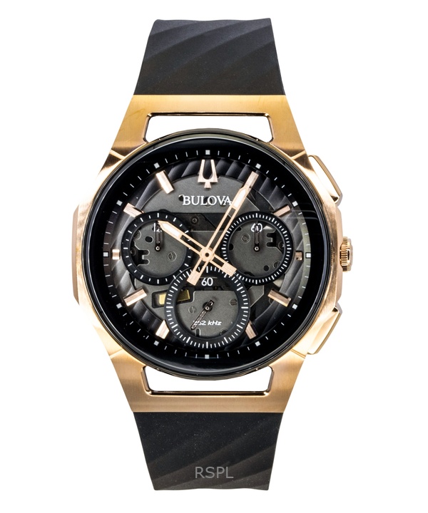 Bulova Curv Chronograph Rubber Strap Black Dial Quartz 98A185 Men's Watch 1 Bulova Curv Chronograph Rubber Strap Black Dial Quartz 98A185 Men's Watch