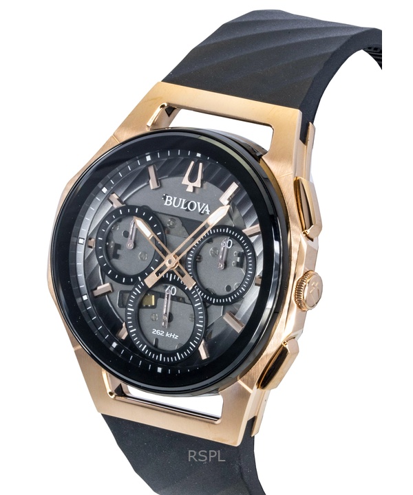 Bulova Curv Chronograph Rubber Strap Black Dial Quartz 98A185 Men's Watch 3 Bulova Curv Chronograph Rubber Strap Black Dial Quartz 98A185 Men's Watch