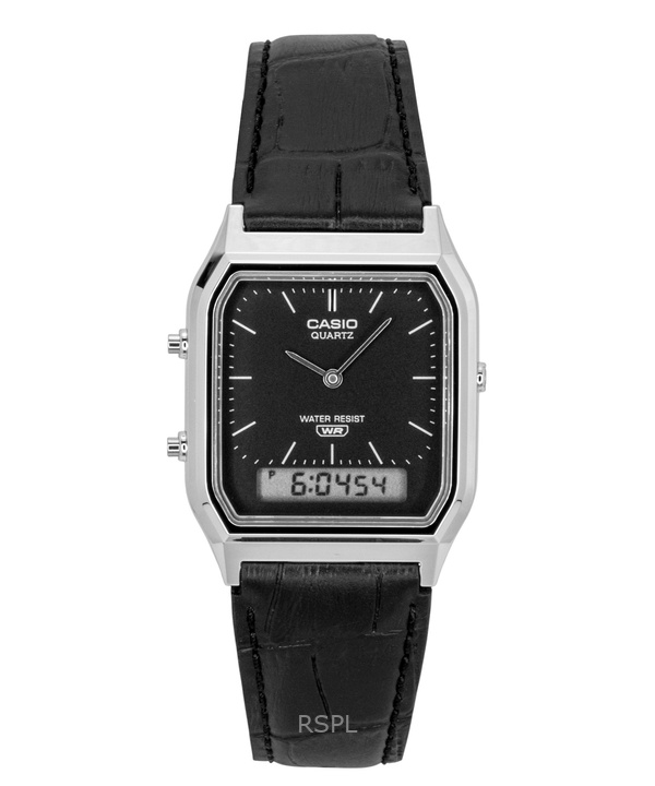 Casio Vintage Analog Digital Leather Strap Black Dial Quartz AQ-230EL-1A Unisex Watch