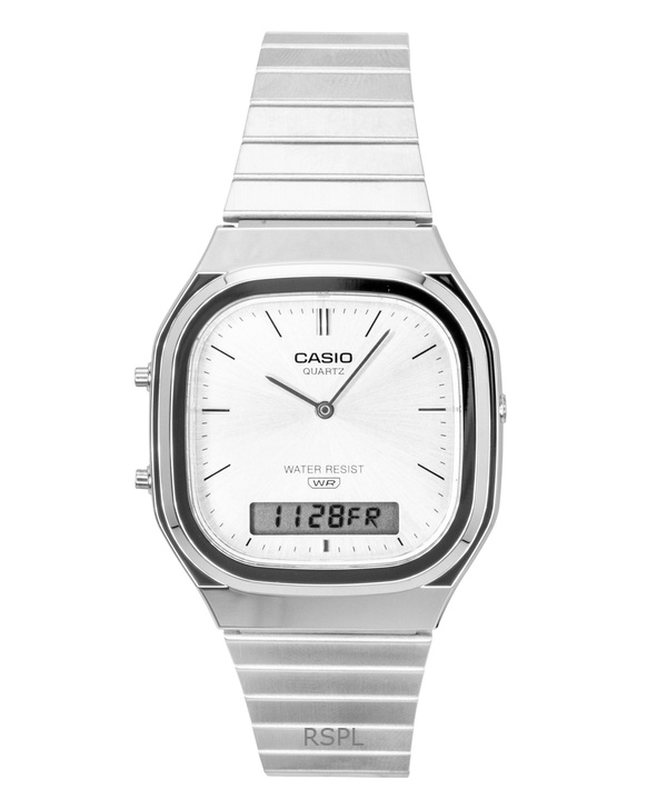 Casio Vintage Analog Digital Stainless Steel Silver Dial Quartz AQ-240E-7A Unisex Watch