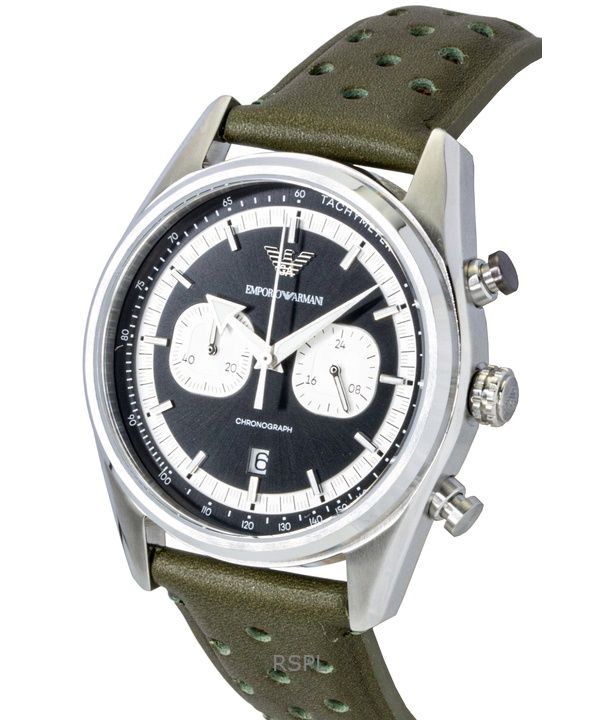 Emporio Armani Chronograph Green Leather Black And Silver Dial Quartz AR11709 Men's Watch