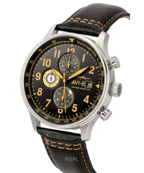 AVI-8 Hawker Hurricane Classic Chronograph Leather Strap Black Dial Quartz AV-4011-0Y Men's Watch 3 AVI-8 Hawker Hurricane Classic Chronograph Leather Strap Black Dial Quartz AV-4011-0Y Men's Watch