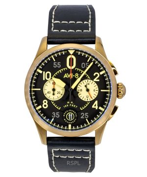 AVI-8 Spitfire Lock Chronograph Void Black Leather Strap Black Dial Quartz AV-4089-07 Men's Watch