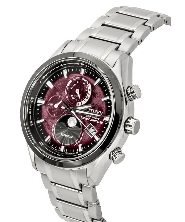 Citizen Tsuki-Yomi Radio-Controlled Moon Phase Super Titanium Red Dial Eco Drive BY1018-80X 100M Men's Watch