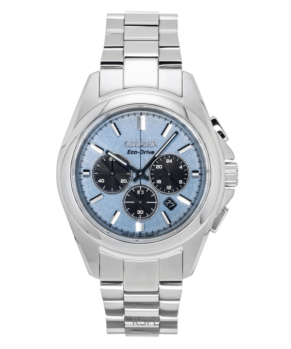 Citizen Sport Luxury Chronograph Stainless Steel Light Blue Dial Eco-Drive CA4680-55L 100M Men's Watch