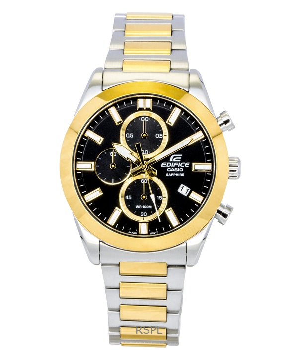 Casio Edifice Analog Chronograph Two Tone Stainless Steel Black Dial Quartz EFB-710SG-1AV 100M Men's Watch