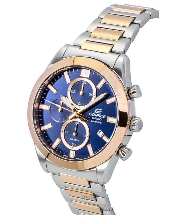 Casio Edifice Analog Chronograph Two Tone Stainless Steel Blue Dial Quartz EFB-710SG-2AV 100M Men's Watch 3 Casio Edifice Analog Chronograph Two Tone Stainless Steel Blue Dial Quartz EFB-710SG-2AV 100M Men's Watch