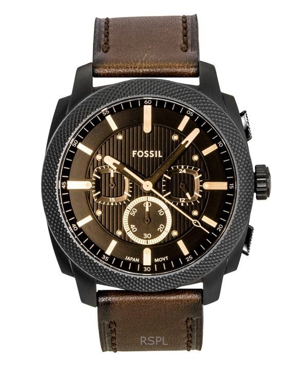 Fossil Machine Chronograph Leather Strap Brown Dial Quartz FS6101 Men's Watch