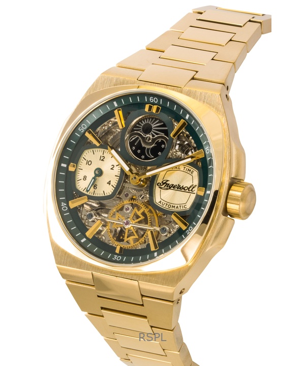 Ingersoll The Spirit Gold Tone Stainless Steel Green Skeleton Dial Automatic I15803 Men's Watch 3 Ingersoll The Spirit Gold Tone Stainless Steel Green Skeleton Dial Automatic I15803 Men's Watch
