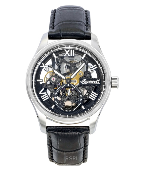 Ingersoll The Maverick Leather Strap Black Skeleton Dial Automatic I17401 Men's Watch