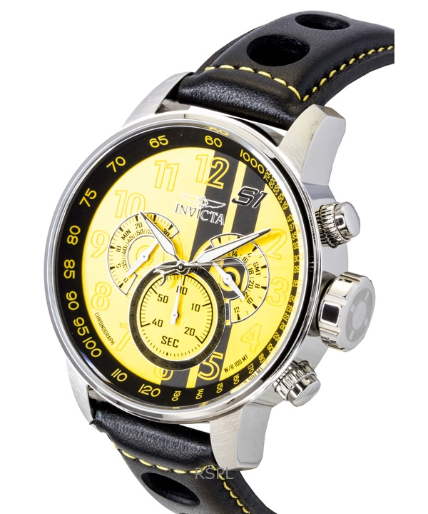 Invicta S1 Rally Chronograph GMT Leather Strap Yellow and Black Dial Quartz 48616 100M Men's Watch 3 Invicta S1 Rally Chronograph GMT Leather Strap Yellow and Black Dial Quartz 48616 100M Men's Watch