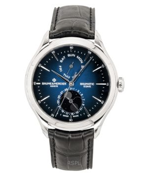 Baume & Mercier Clifton Leather Strap Moon phase Blue Dial Automatic M0A10593 Men's Watch