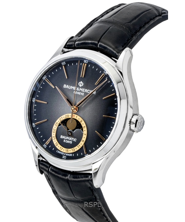 Baume & Mercier Clifton Leather Strap Moon phase Black Dial Automatic M0A10758 Men's Watch 2 Baume & Mercier Clifton Leather Strap Moon phase Black Dial Automatic M0A10758 Men's Watch
