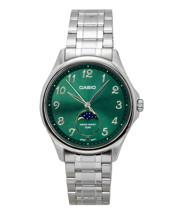Casio Standard Analog Moon Phase Stainless Steel Green Dial Quartz MTP-M110D-3AV Men's Watch