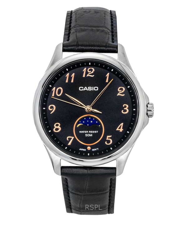Casio Standard Analog Moon Phase Leather Strap Black Dial Quartz MTP-M110L-1AV Men's Watch