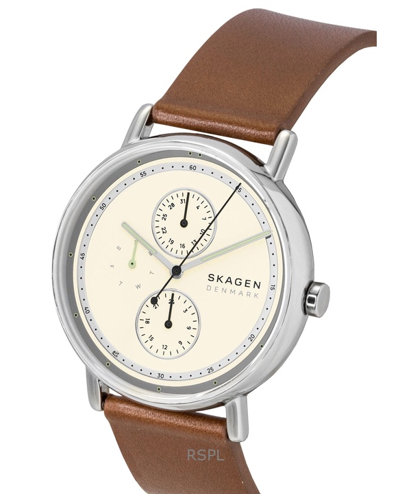 Skagen Signatur Leather Strap Multifunction Cream Dial Quartz SKW6942 Men's Watch 3 Skagen Signatur Leather Strap Multifunction Cream Dial Quartz SKW6942 Men's Watch