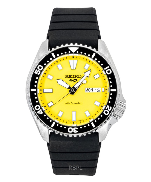Seiko 5 Sports SKX Redux Silicone Strap Yellow Dial Automatic SRPL87K1 100M Men's Watch