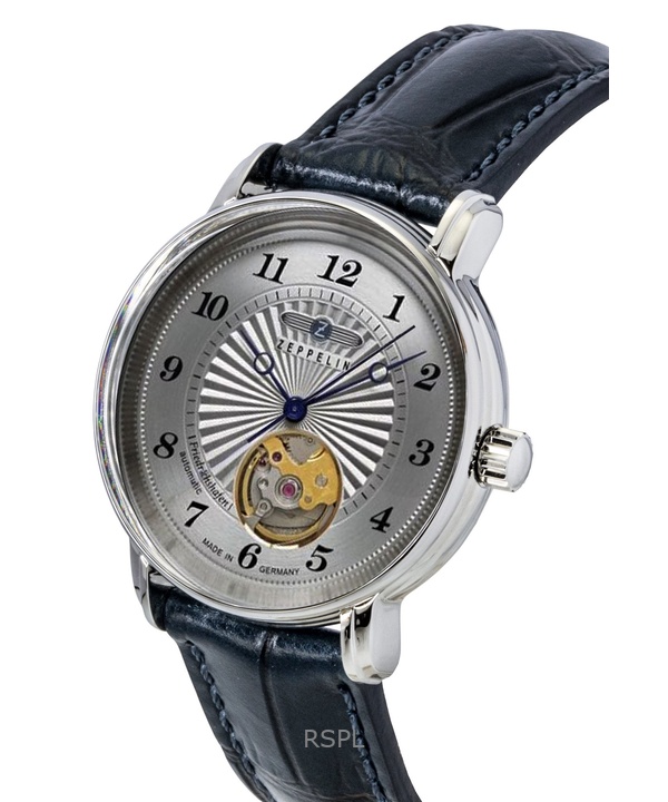 Zeppelin Friedrichshafen Leather Strap Open Heart Silver Dial Automatic 85671 Men's Watch 2 Zeppelin Friedrichshafen Leather Strap Open Heart Silver Dial Automatic 85671 Men's Watch
